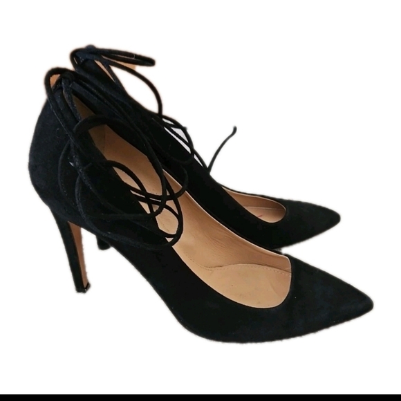 J Crew Womens Black Falsetto Suede Ankle Tie Sexy Date Night Pump Heels 8 - Picture 4 of 14